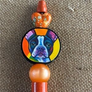 Handmade Beaded Boston Terrier Pen Orange
